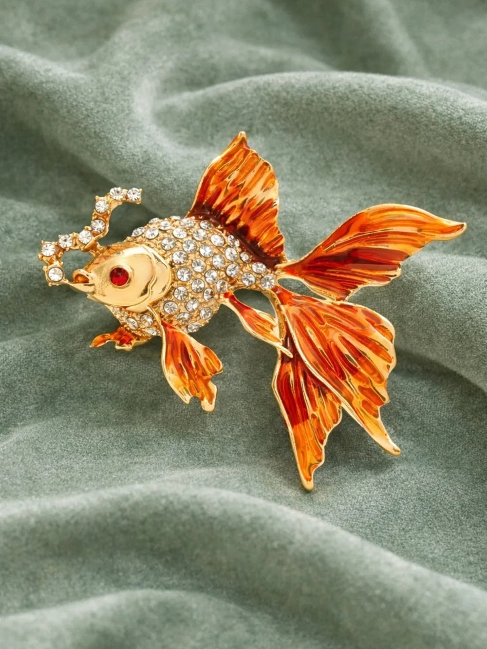 Luxury Goldfish Pin Crystal Rhinestone Enamel Koi Fish Brooch